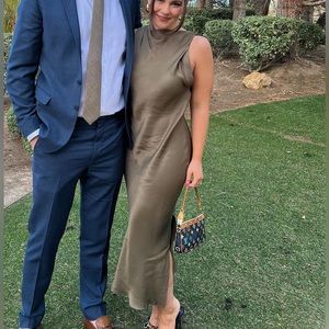 Zara midi satin olive green dress